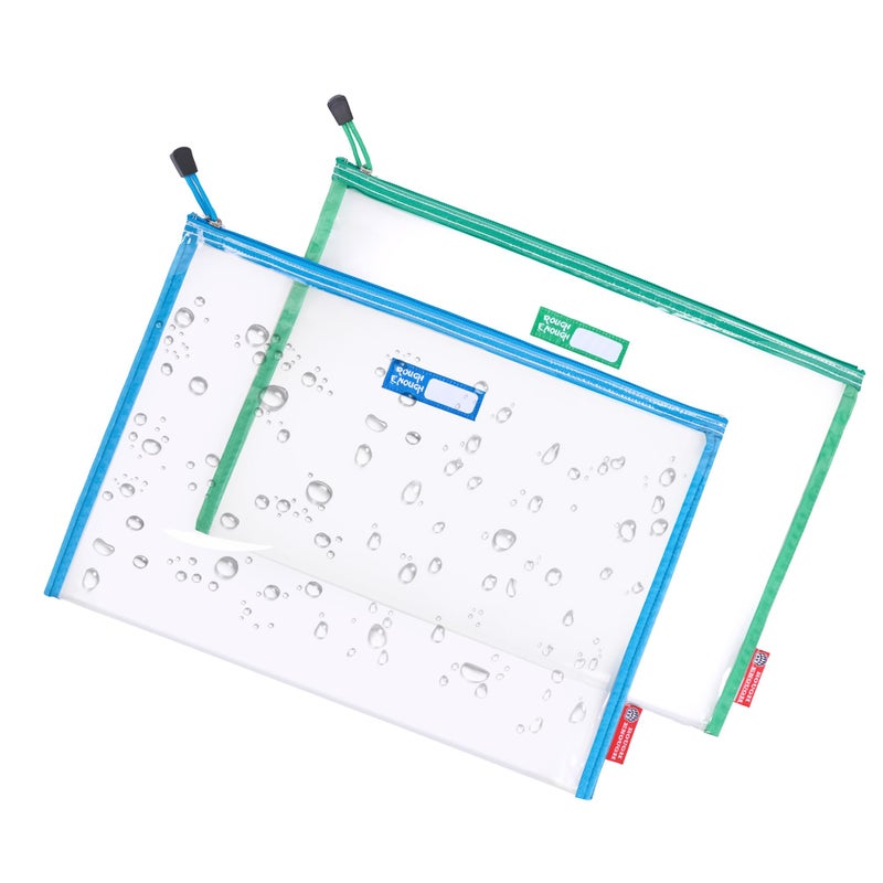 RE ROUGH ENOUGH Rough Enough Plastic File Folder Clear Zipper Pouch Bags Document Holder Bag for Organizing A4 Paper Letter Office Teacher Art Supplies Storage - Image 1